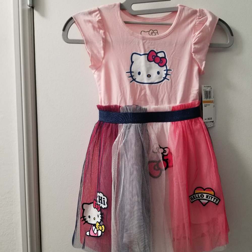 hello kitty Ebroidered patches dress with screened top and mesh skirt